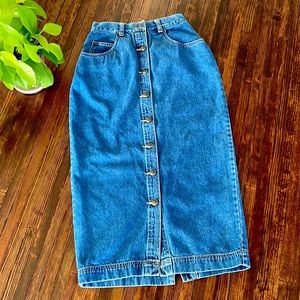 VINTAGE denim midi maxi jean skirt XS